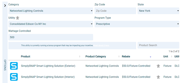 Networked Lighting Control Rebate Finder