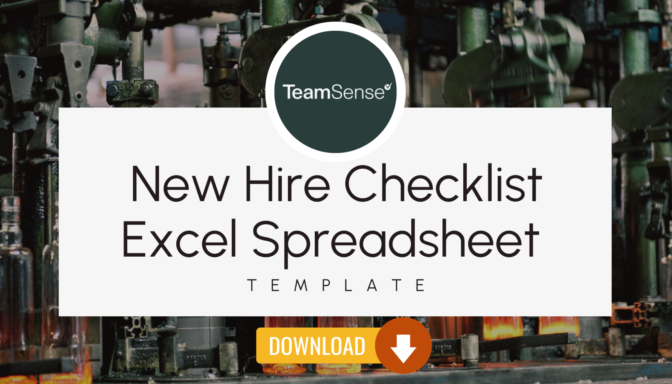 An image with text reading New hire checklist excel spreadsheet template download from TeamSense