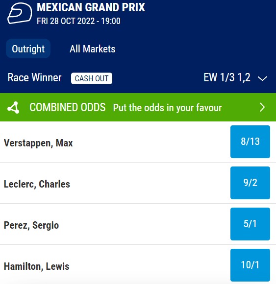 Mexican Grand Prix Odds