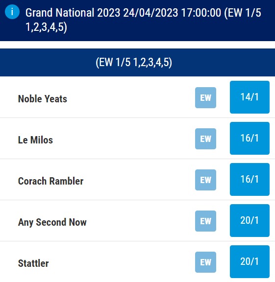 Grand National Odds 2023 as of Nov 2022