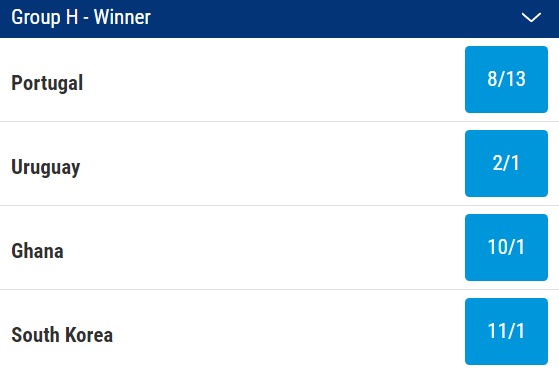 qatar 2022 fifa world cup group h odds