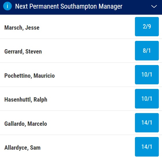 Next Southampton manager odds and betting