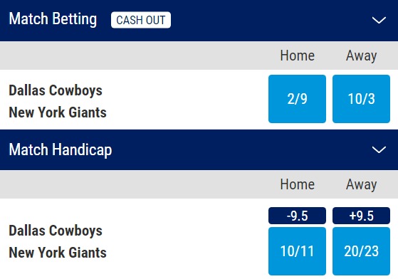 Thanksgiving NFL Predictions Giants Cowboys match betting