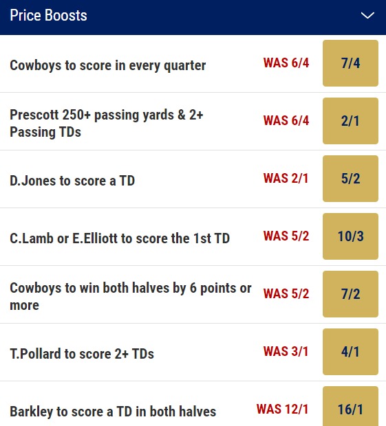 Thanksgiving NFL Predictions giants cowboys price boosts