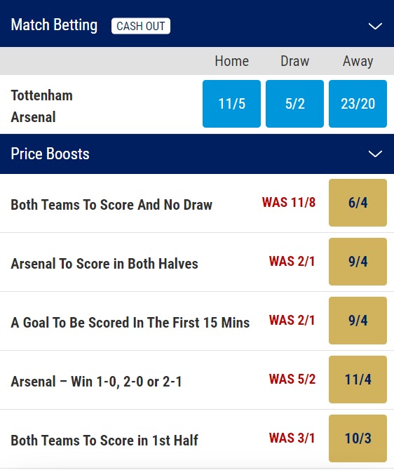 Tottenham v Arsenal prediction, preview & betting odds pbs