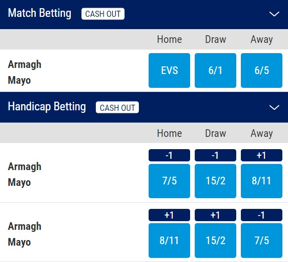 Armagh v Mayo National League Betting Odds