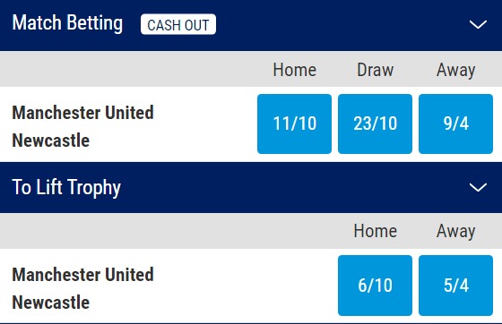 Man United v Newcastle betting odds