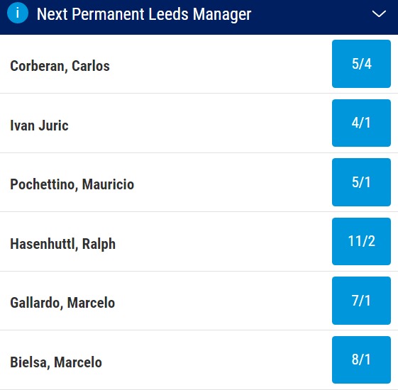 Next Leeds Manager Betting Odds