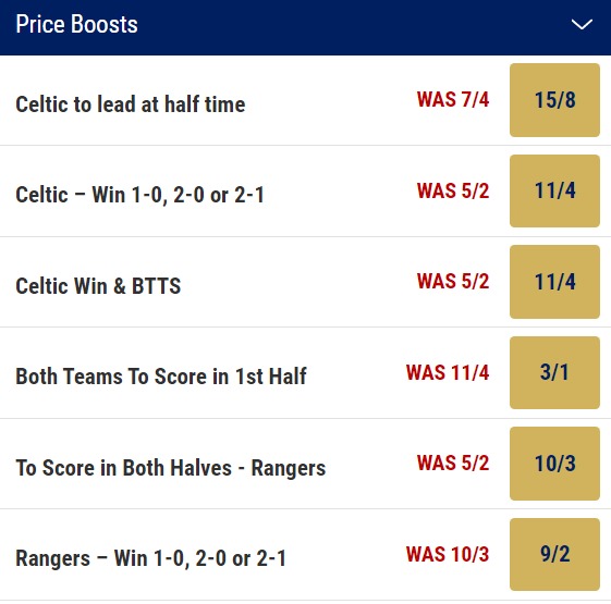 Rangers v Celtic Price Boosts