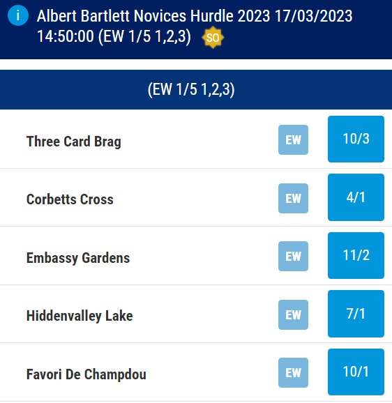 Albert Bartlett Novices Hurdle 2023 Betting Odds