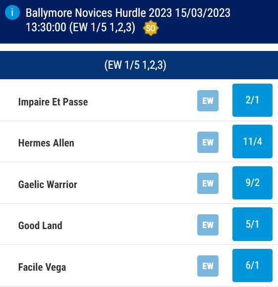 Ballymore Novices' Hurdle Betting Odds