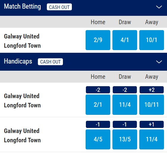 League of Ireland - Galway United v Longford Town Betting Odds