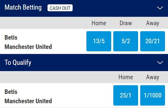 Real Betis v Man United Betting Odds