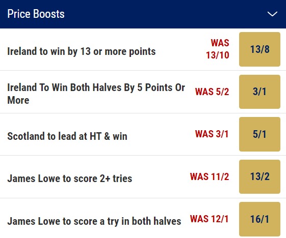 Scotland v Ireland Six Nations Price Boosts