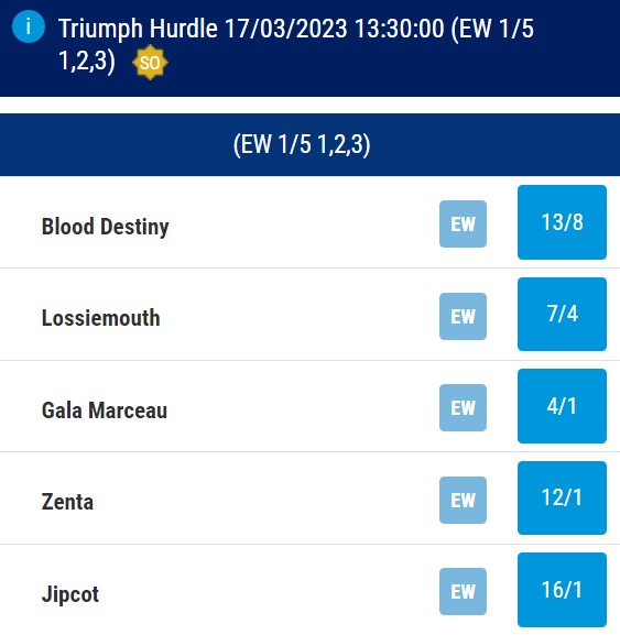 Triumph Hurdle Betting Odds