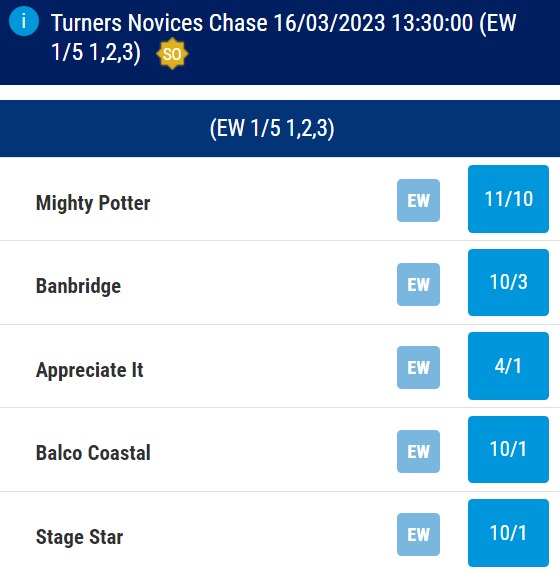 Turners Novices Chase 2023 Betting Odds