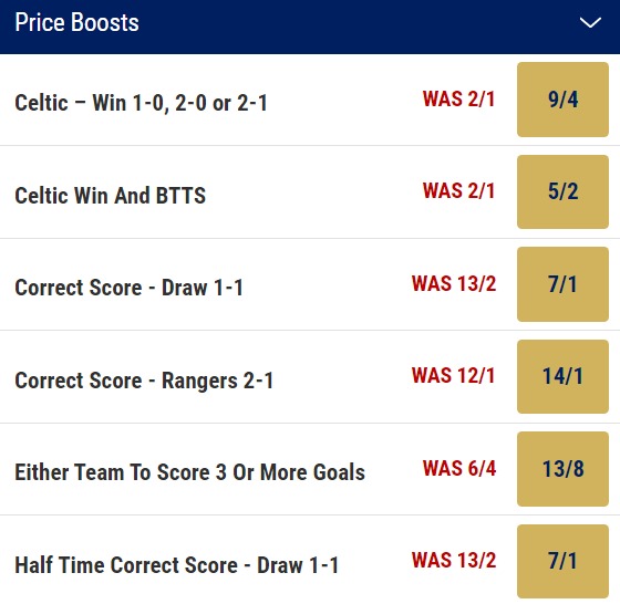 Celtic v Rangers betting odds (2)