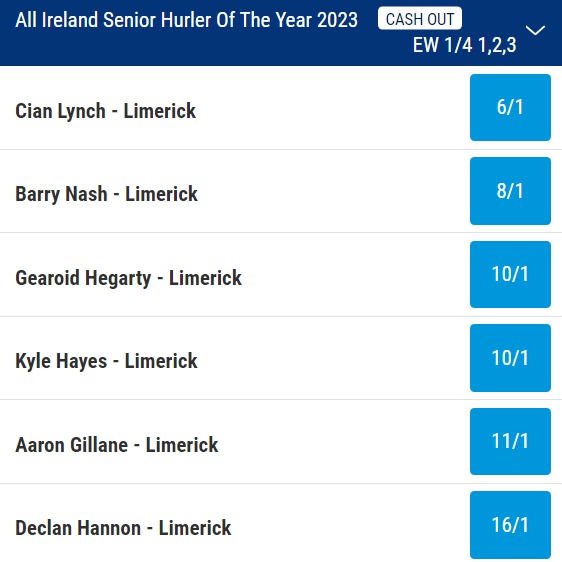 Hurler of the Year Odds 2023