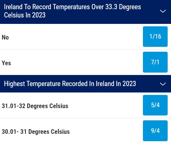 Ireland Summer Weather Betting Specials