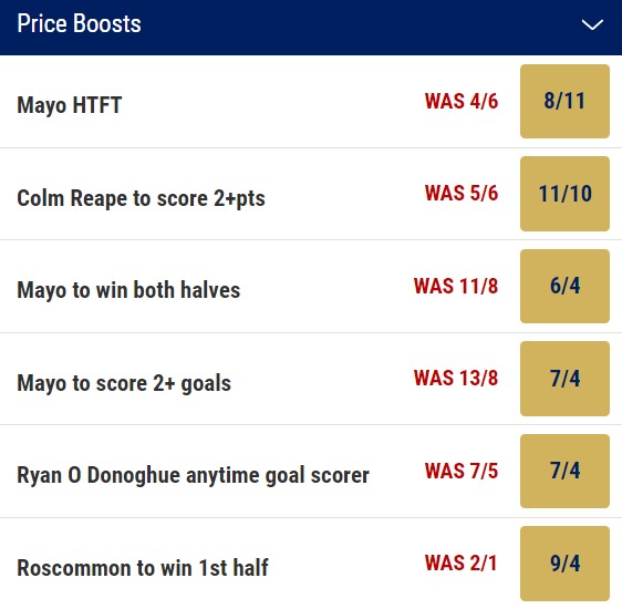 Mayo v Roscommon Odds - Price Boosts