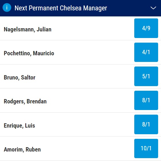 Next Chelsea manager odds