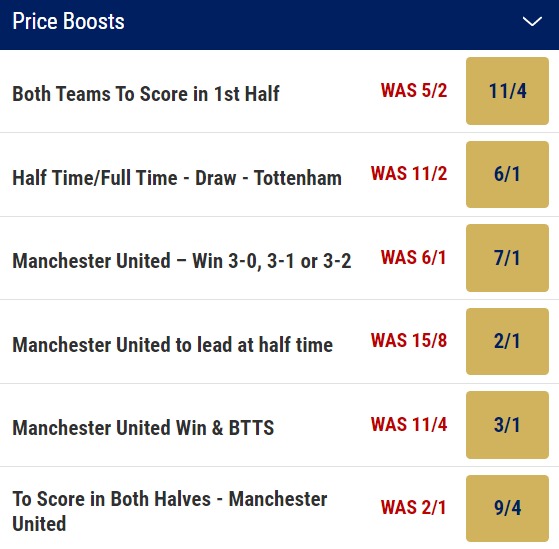 Tottenham v Man United Odds - Price Boosts