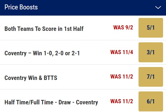 Coventry v Luton Town Odds Price Boosts