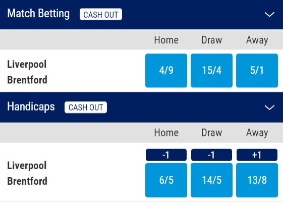 Liverpool v Brentford Odds - Premier League