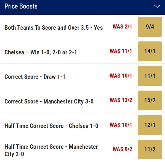 Man City v Chelsea Odds - Premier League