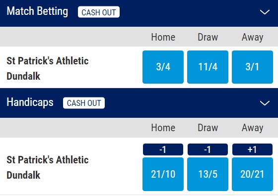 St Patrick's Athletic v Dundalk Odds - League of Ireland