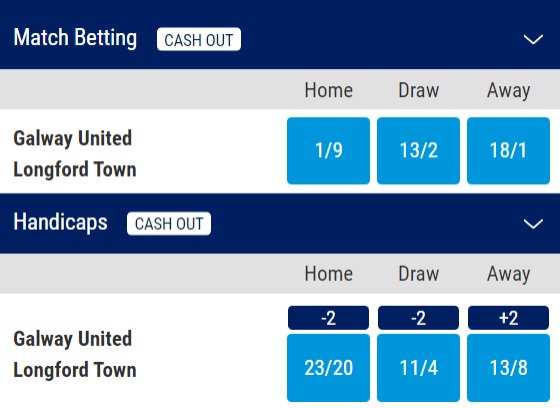 Galway United v Longford Town Odds - League of Ireland First Division 2023