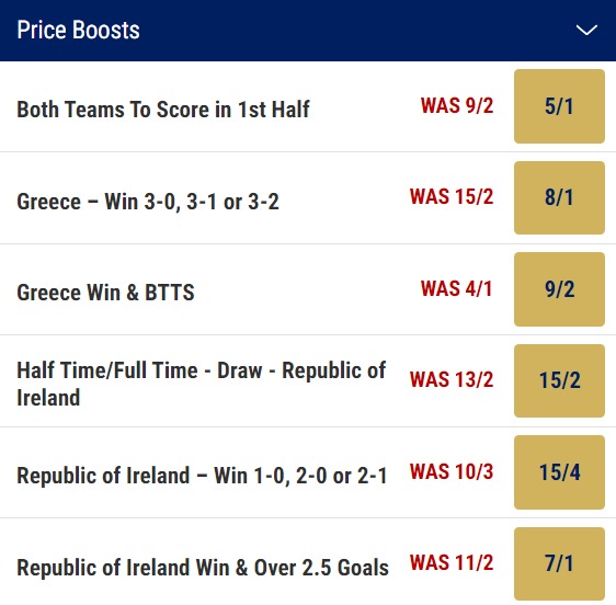 Greece v Ireland Odds Price Boosts - Euro 2024 Qualifier