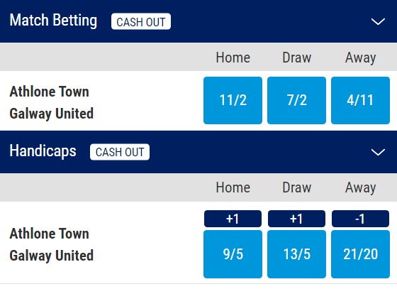 Athlone Town v Galway United Odds - League of Ireland First Division 2023