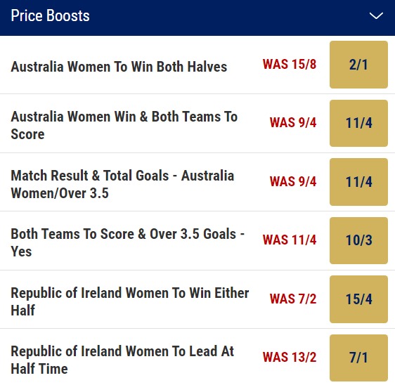 Australia v Ireland Odds Price Boosts - 2023 Women's World Cup