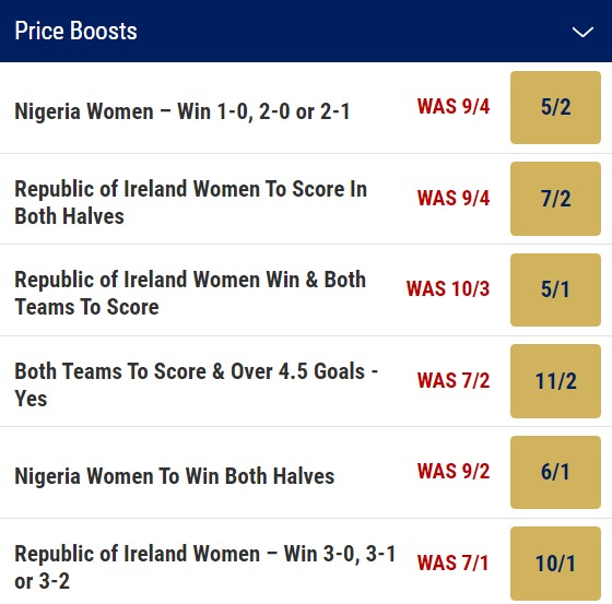 Ireland v Nigeria Odds Price Boosts - Women's World Cup 2023