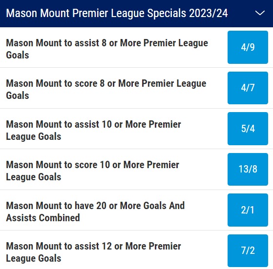 Mason Mount Man United Odds 2023 24