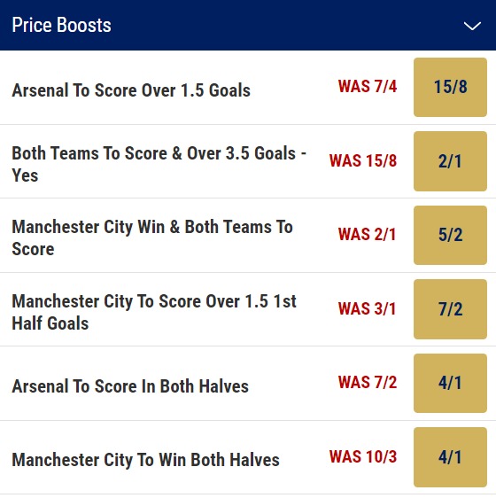 Arsenal v Man City Odds Price Boosts - Community Shield 2023