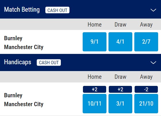 Burnley v Man City Odds