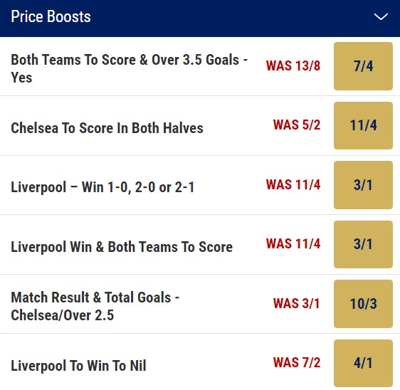 Chelsea v Liverpool Odds Price Boosts - Premier League 2023 24