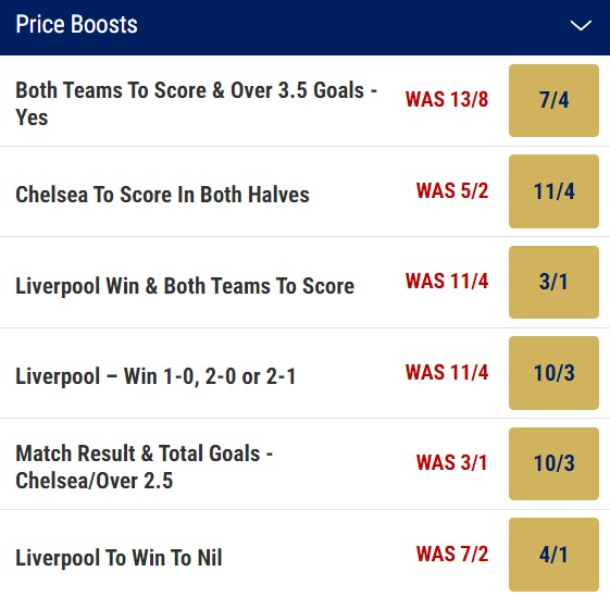 Chelsea v Liverpool Odds Price Boosts - Premier League 2023