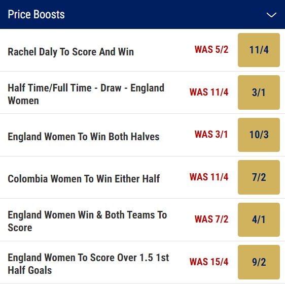 England v Colombia Odds Price Boosts - Women's World Cup 2023