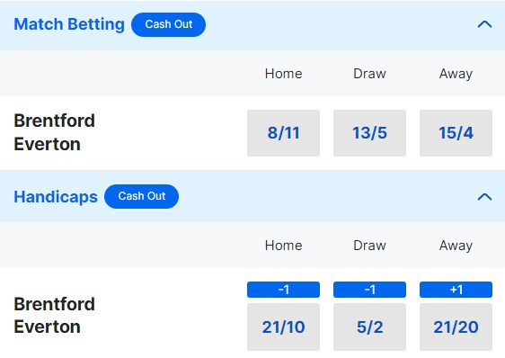 Brentford v Everton Betting Odds - Premier League 2023 24