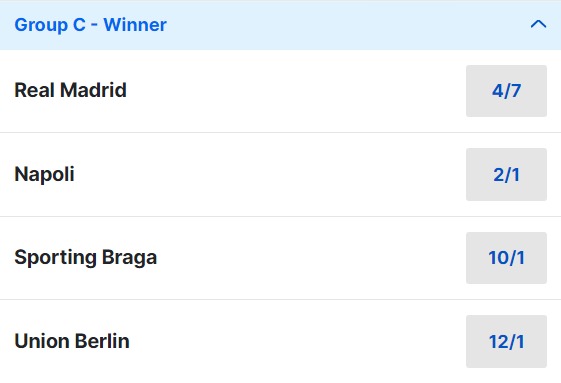 Champions League Group C Betting Odds 2023 24