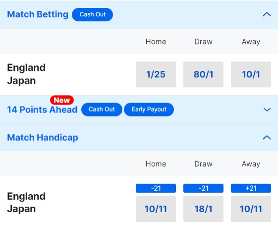 England v Japan Betting Odds - 2023 Rugby World Cup