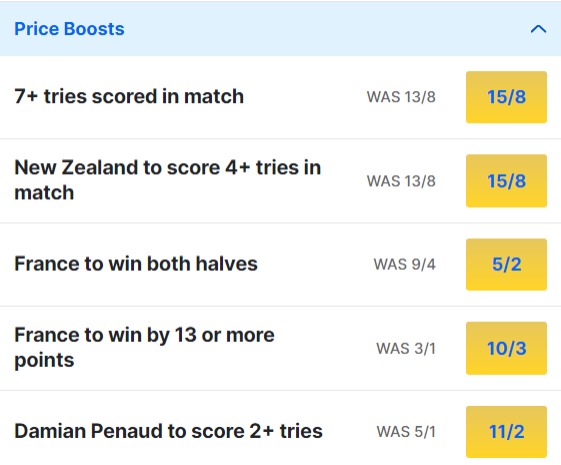 France v New Zealand Betting Odds Price Boosts - 2023 Rugby World Cup