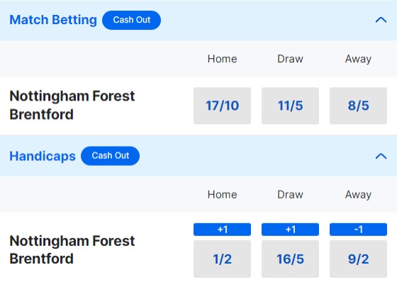 Nottingham Forest v Brentford Betting Odds - Premier League 23 24