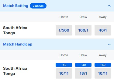 South Africa v Tonga Betting Odds - 2023 Rugby World Cup