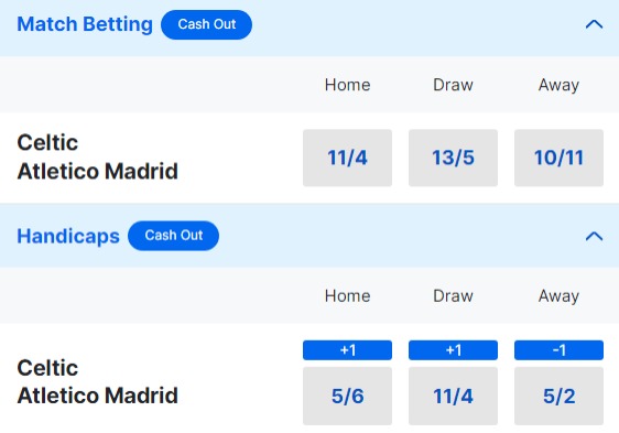 Celtic v Atletico Madrid Betting Odds - Champions League 2023 24