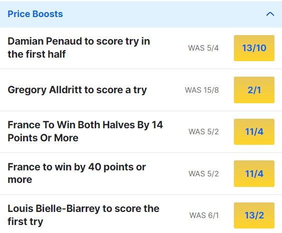 France v Italy Odds Price Boosts - 2023 Rugby World Cup Pool A