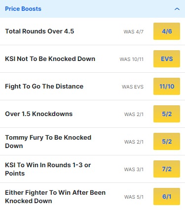 KSI v Tommy Fury Odds Price Boosts